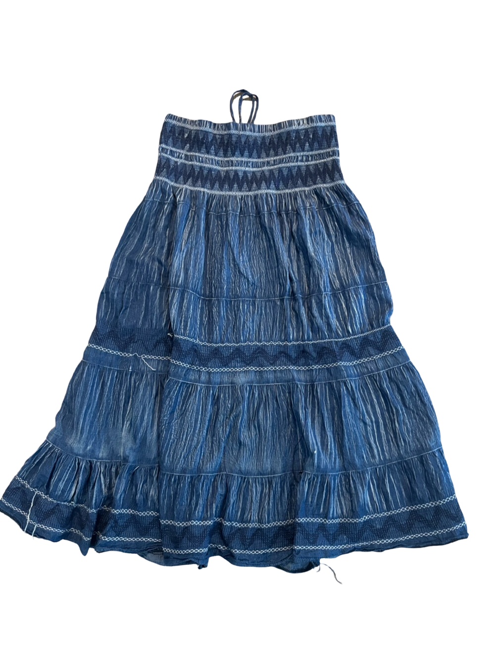 Boho Y2K Tiered Maxi Western Hippie Country Blue Denim Skirt or Tube Dress XL - Picture 3 of 5